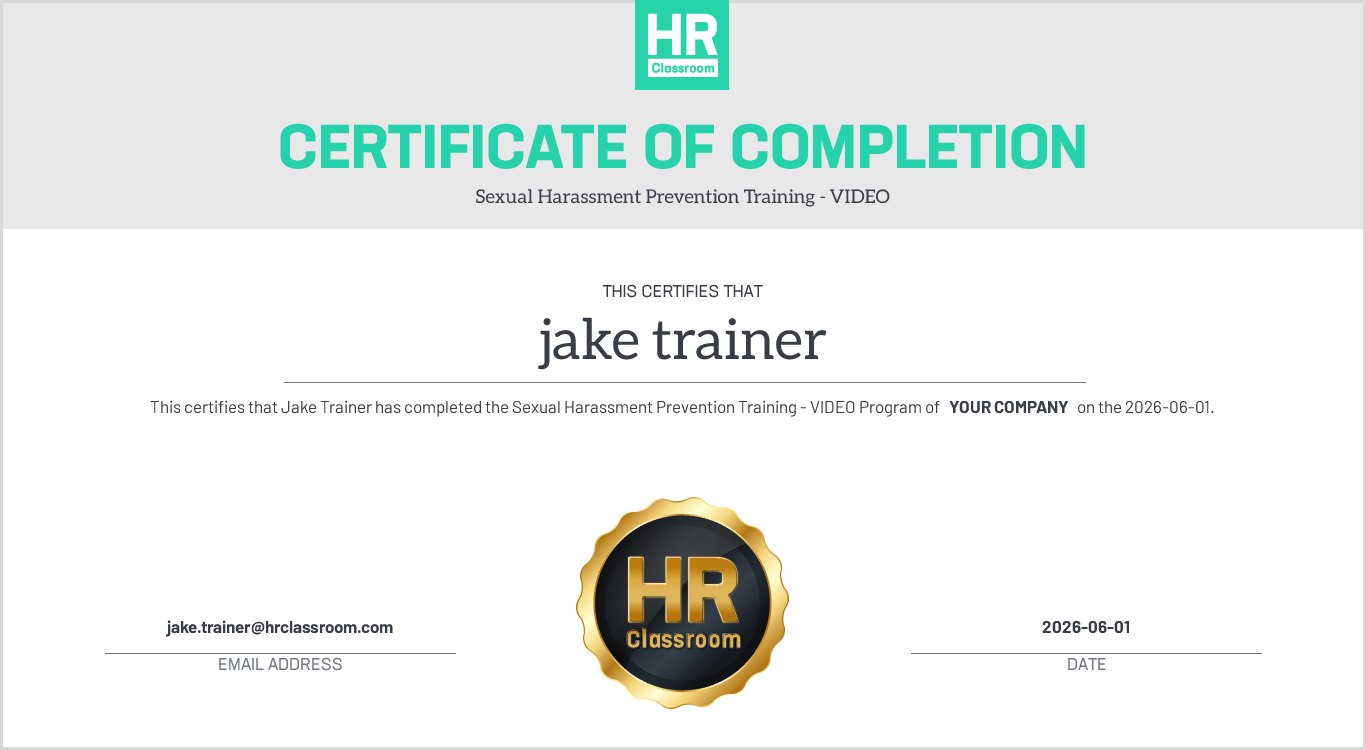 Certificate of Completion Example